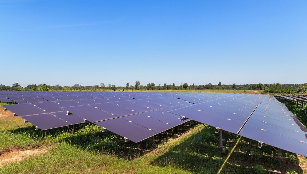 thin film solar panels installed in solar farm