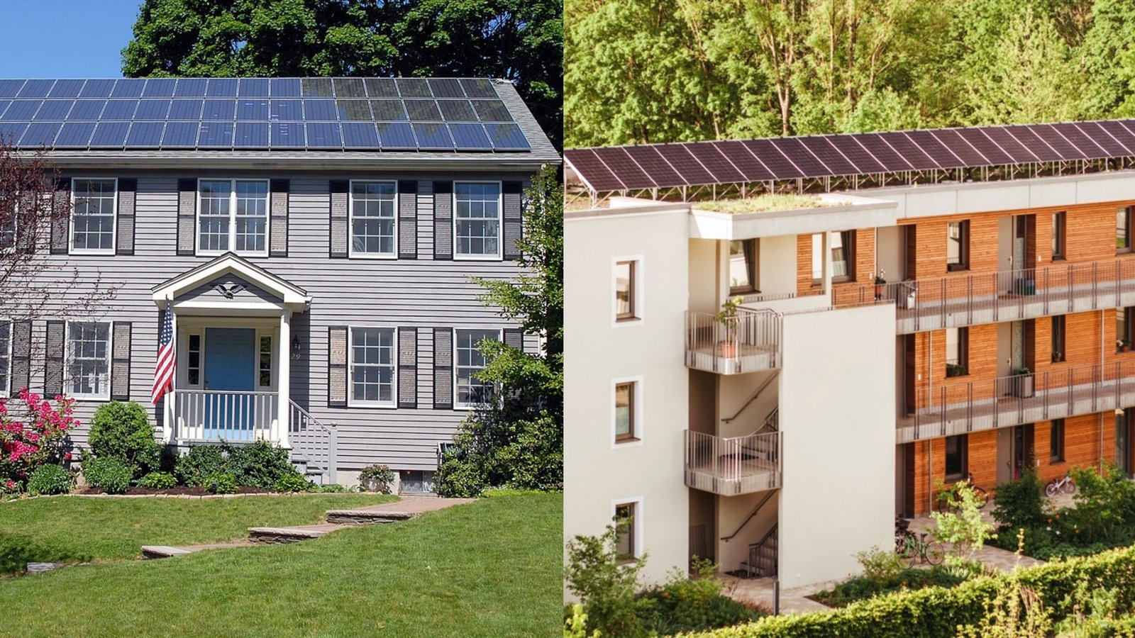 solar panels on roof of different home types